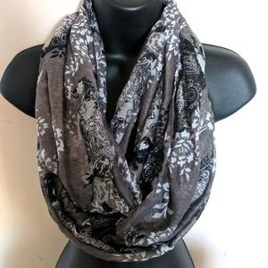 Grey Infinity Scarf with Floral Pattern